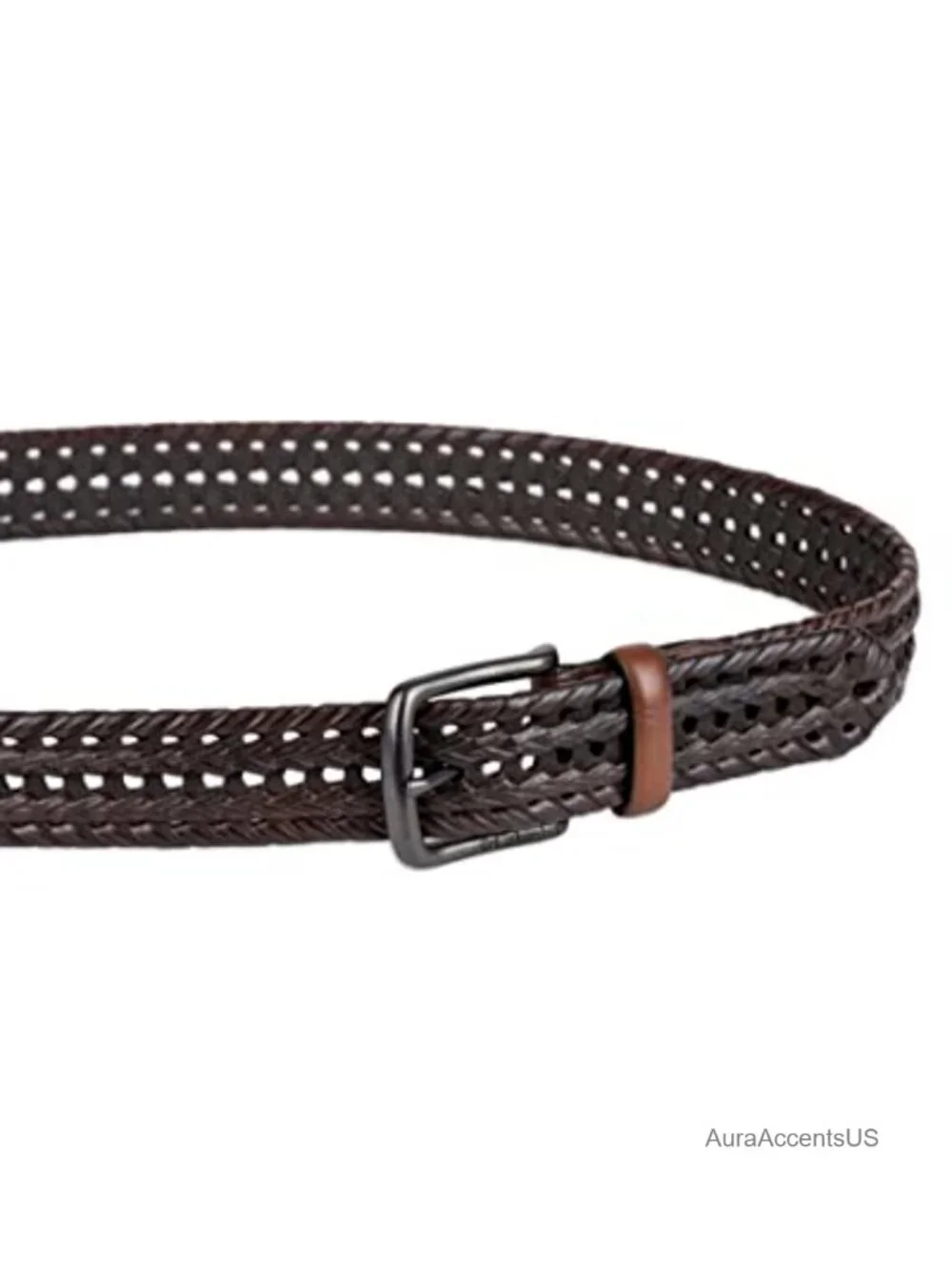 Leather Braided Belt Single Prong Buckle Casual Men's